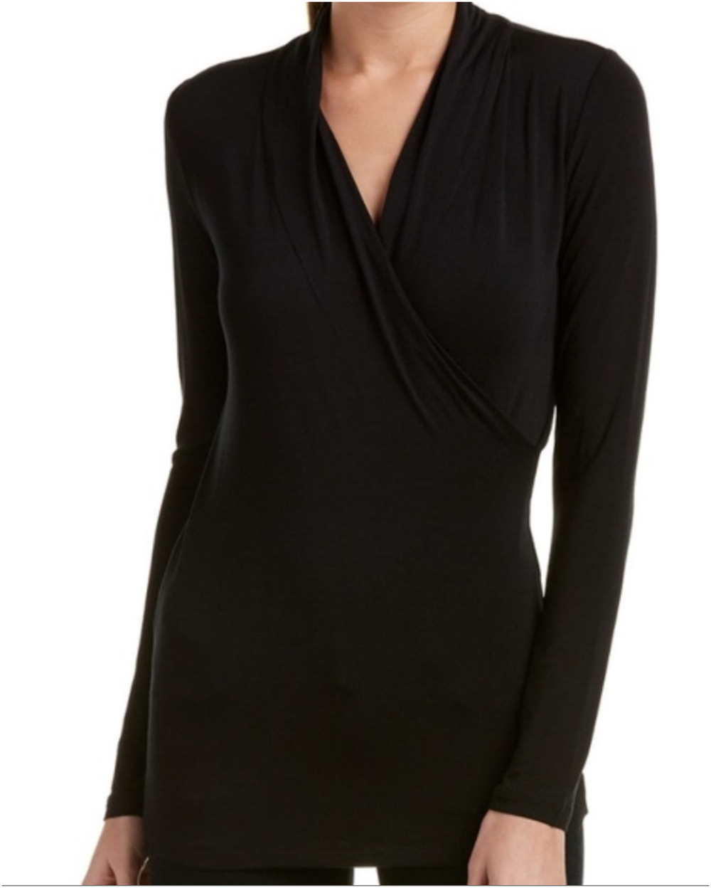 Cabi Crossover Top Womens Sz M Black Faux Wrap Long Sleeve Pullover Draped 3064